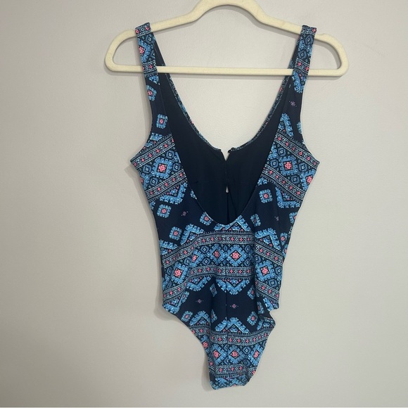 Aerie Navy Blue Patterned One-Piece Open Back Swimsuit Women’s Size Medium - Picture 5 of 8